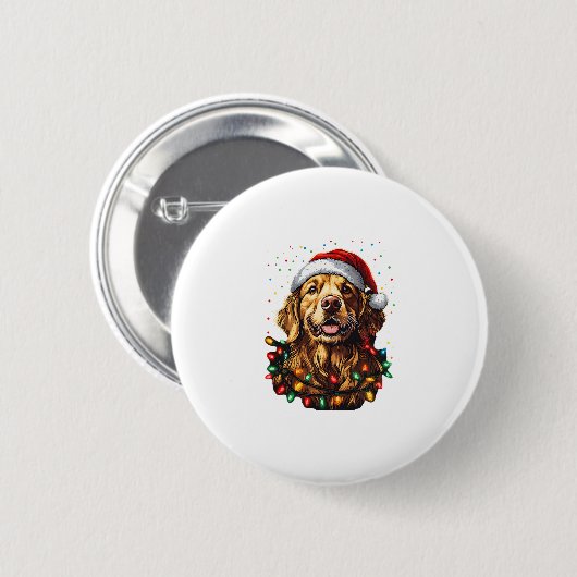 Golden Retriever Funny dog Christmas Santa Hat lig Button (Vorne & Hinten)