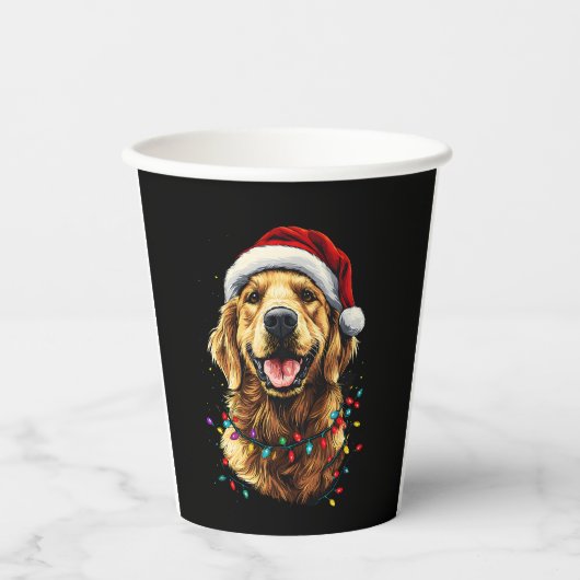 Golden Retriever Funny dog Christmas Santa Hat lig Pappbecher (Vorderseite)