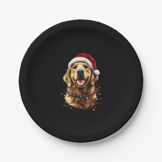 Golden Retriever Funny dog Christmas Santa Hat lig Pappteller (Vorderseite)