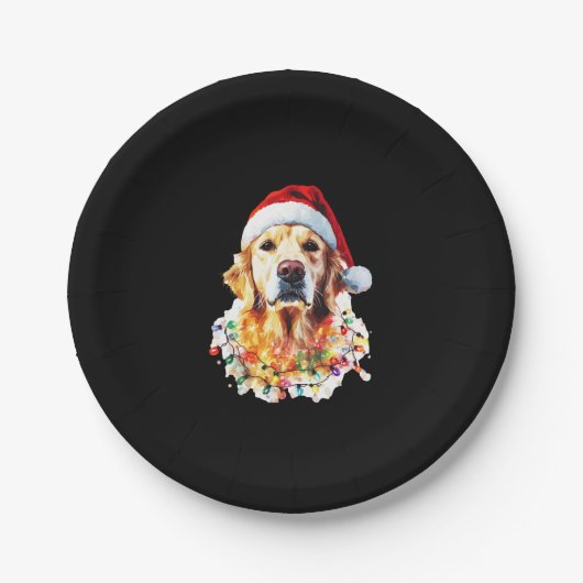 Golden Retriever Funny dog Christmas Santa Hat lig Pappteller (Vorderseite)