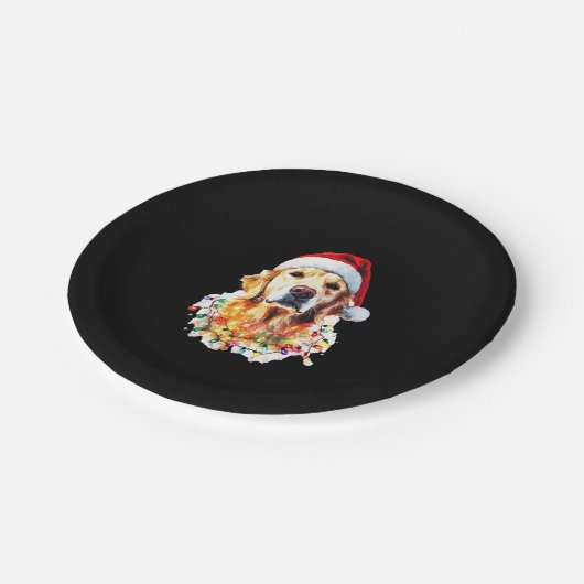 Golden Retriever Funny dog Christmas Santa Hat lig Pappteller (Schrägansicht)