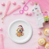 Golden Retriever Funny dog Christmas Santa Hat lig Pappteller (Party)