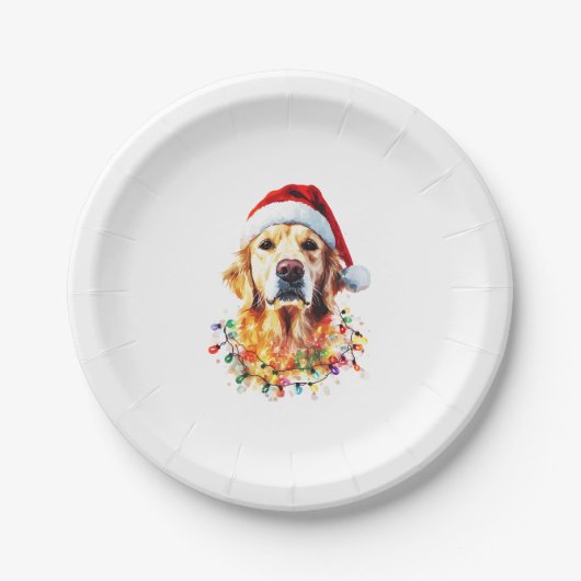 Golden Retriever Funny dog Christmas Santa Hat lig Pappteller (Vorderseite)