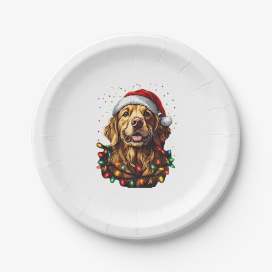 Golden Retriever Funny dog Christmas Santa Hat lig Pappteller (Vorderseite)
