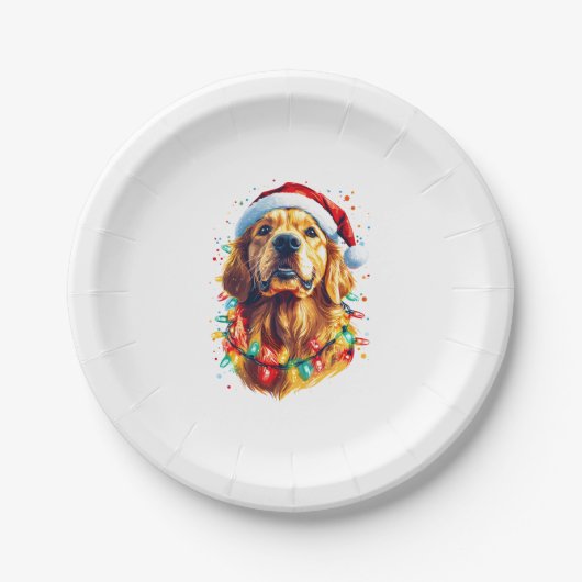 Golden Retriever Funny dog Christmas Santa Hat lig Pappteller (Vorderseite)