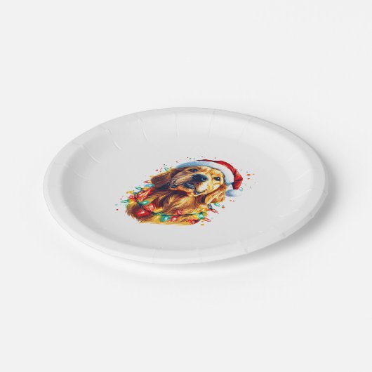 Golden Retriever Funny dog Christmas Santa Hat lig Pappteller (Schrägansicht)