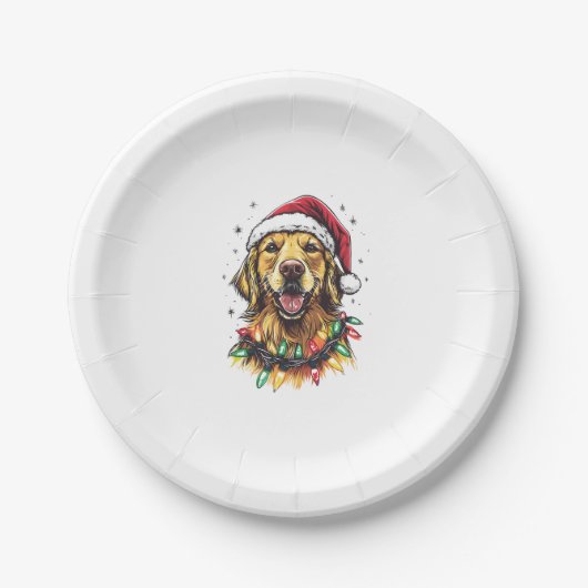 Golden Retriever Funny dog Christmas Santa Hat lig Pappteller (Vorderseite)