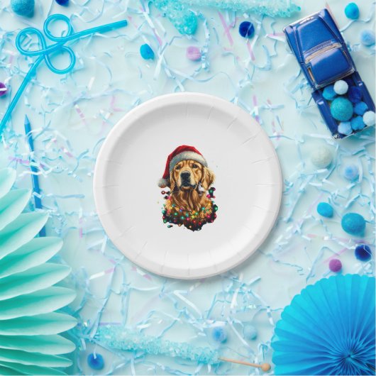 Golden Retriever Funny dog Christmas Santa Hat lig Pappteller (Party)