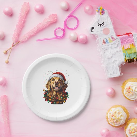 Golden Retriever Funny dog Christmas Santa Hat lig Pappteller (Party)