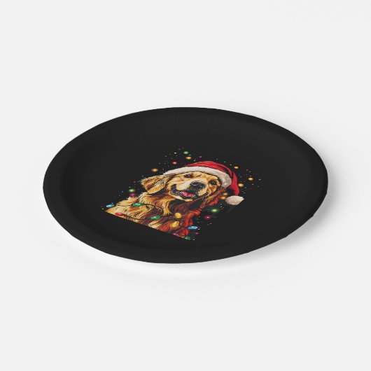 Golden Retriever Funny dog Christmas Santa Hat lig Pappteller (Schrägansicht)