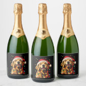 Golden Retriever Funny dog Christmas Santa Hat lig Schaumweinetikett (Flaschen)