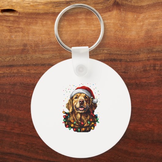 Golden Retriever Funny dog Christmas Santa Hat lig Schlüsselanhänger (Vorderseite)