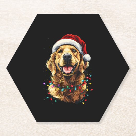 Golden Retriever Funny dog Christmas Santa Hat lig Untersetzer (Vorderseite)