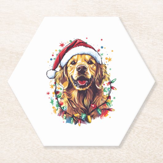 Golden Retriever Funny dog Christmas Santa Hat lig Untersetzer (Vorderseite)