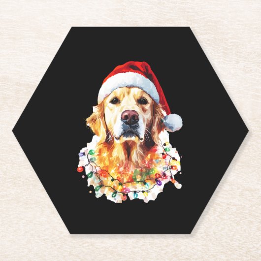 Golden Retriever Funny dog Christmas Santa Hat lig Untersetzer (Vorderseite)