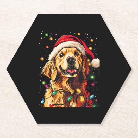 Golden Retriever Funny dog Christmas Santa Hat lig Untersetzer (Vorderseite)