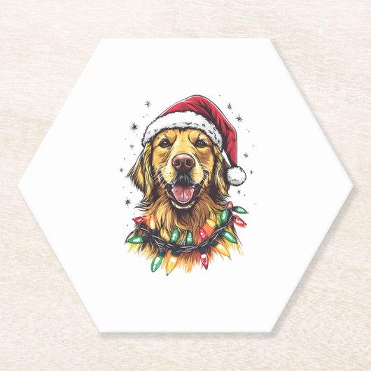 Golden Retriever Funny dog Christmas Santa Hat lig Untersetzer (Vorderseite)