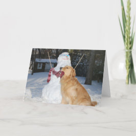 Golden Retriever Gebäude Snowman für den Urlaub Feiertagskarte