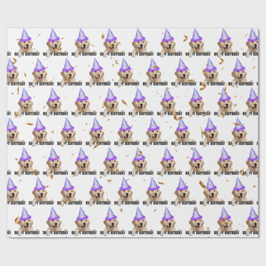 Golden Retriever Geburtstag mit Konfetti Geschenkpapier (Flach)