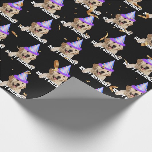 Golden Retriever Geburtstag mit Konfetti Geschenkpapier (Ecke)