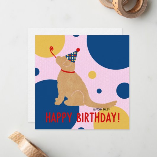 Golden Retriever Geburtstag Mitteilungskarte (Vorderseite/Rückseite Beispiel)
