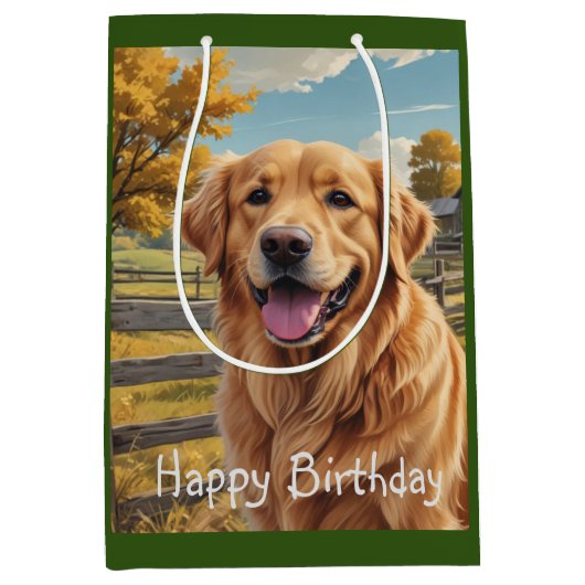 Golden Retriever Geburtstag Mittlere Geschenktüte (Vorderseite)