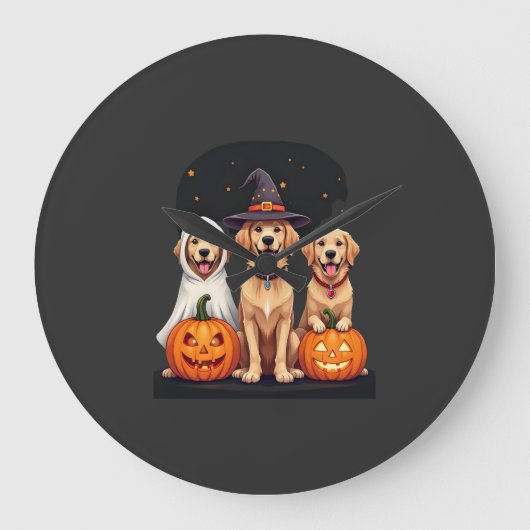 Golden Retriever Geist Halloween Süßigkeiten Oder Große Wanduhr (Vorderseite)