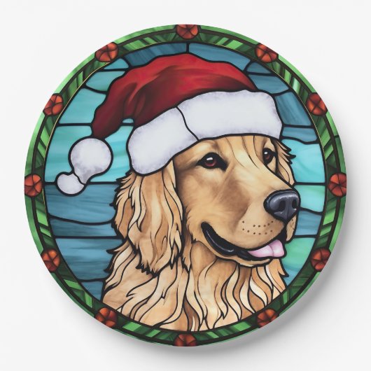 Golden Retriever gesteinigtes Glass Weihnachten Pappteller (Vorderseite)
