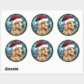 Golden Retriever gesteinigtes Glass Weihnachten Runder Aufkleber (Blatt)