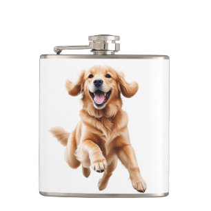 Golden Retriever glücklicher Spielspass Springen i Flachmann