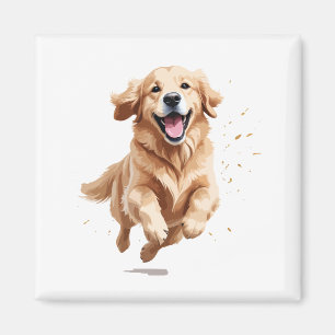 Golden Retriever glücklicher Spielspass Springen i Magnet
