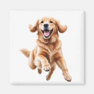 Golden Retriever glücklicher Spielspass Springen i Magnet