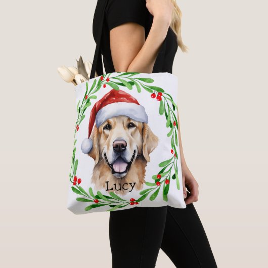 Golden Retriever Goldie Holiday Monogram Tasche (Von Nahem)