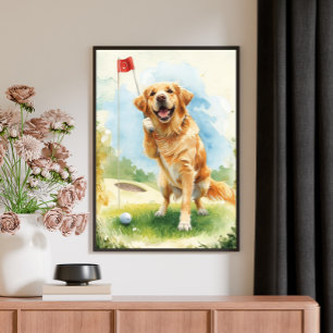 Golden Retriever Golf Wasserfarbenposter Leinwanddruck