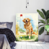 Golden Retriever Golf Watercolor Poster