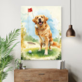 Golden Retriever Golf Watercolor Poster