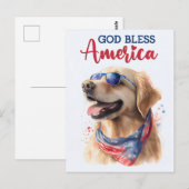 Golden Retriever, Gott segne Amerika Postkarte (Vorne/Hinten)