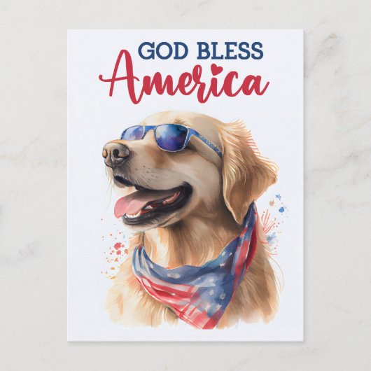 Golden Retriever, Gott segne Amerika Postkarte (Vorderseite)