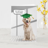 Golden Retriever Graduate with Green Cap Karte (Gelbe Blume)