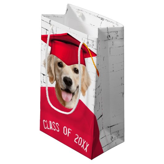Golden Retriever Graduate with Red Cap Kleine Geschenktüte (Vorderseite Schrägansicht)