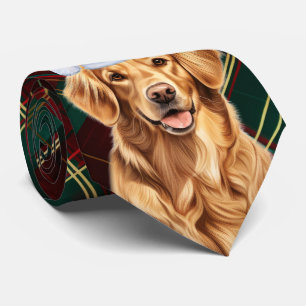 Golden Retriever Green Red Holiday Kariert Weihnac Krawatte