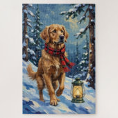 Golden Retriever Guiding Light in Snowy Forest Puzzle (Vertikal)