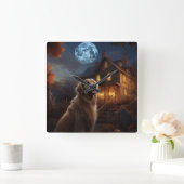 Golden Retriever Halloween Beängstigend Quadratische Wanduhr (Zuhause)