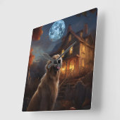 Golden Retriever Halloween Beängstigend Quadratische Wanduhr (Winkel)