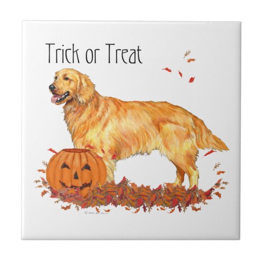 Golden Retriever Halloween Fliese (Vorderseite)