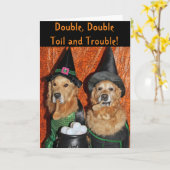 Golden retriever-Halloween-Hexen Karte (Gelbe Blume)