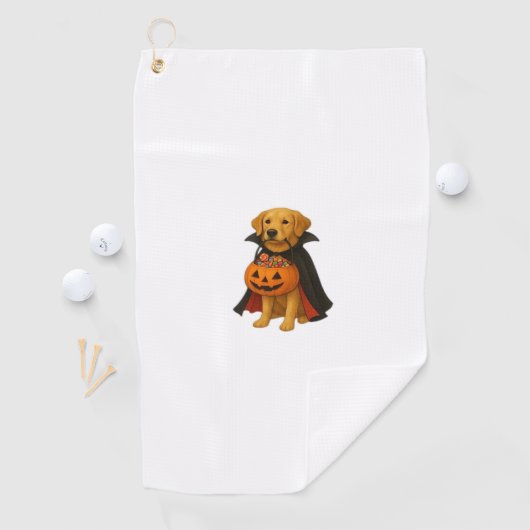 Golden Retriever Halloween Hund mit Kürbiskandy Golfhandtuch (Insitu)