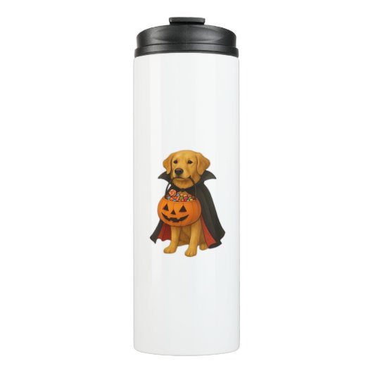 Golden Retriever Halloween Hund mit Kürbiskandy Thermosbecher (Vorderseite)