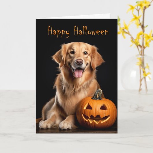 Golden Retriever Halloween Karte (Gelbe Blume)
