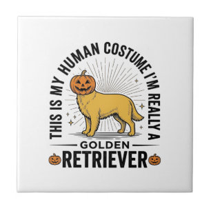 Golden Retriever Halloween-Kürbiskostüm-Design_ Fliese